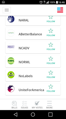 The app shows you political groups that advocate for certain issues