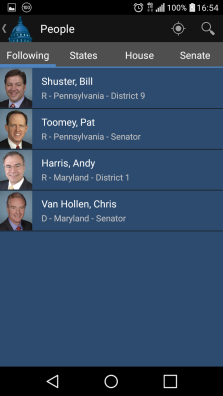 The app allows you to make a list of favorite congressmen.